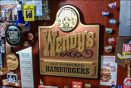 Closeup of Wendy's logo from the commemorative artwork