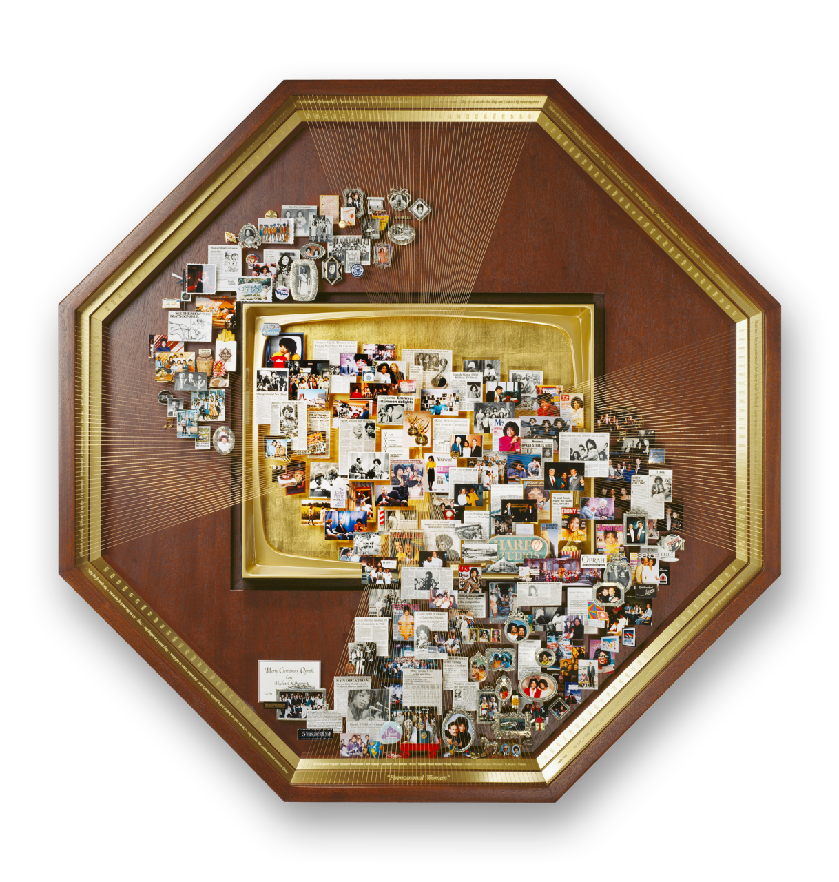 KingWorld Productions presented this artwork to Oprah Winfrey as a Christmas gift. The large collage celebrates her story from childhood to the success of The Oprah Winfrey Show.