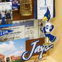 Large collage with over 65 items for the president of Creighton University. Close-up of the Creighton University mascot, Billy Bluejay.