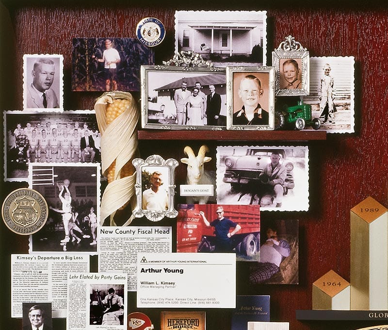 Large collage with over 50 items for Ernst and Young. This close-up shows small images framed in the collage.