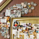 KingWorld Productions presented this artwork to Oprah Winfrey as a Christmas gift. The large collage celebrates her story from childhood to the success of The Oprah Winfrey Show. Close-up showcases miniaturized publications and photos in frames.