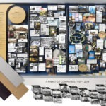 Reliance Steel & Aluminum 75h anniversary lobby art. Reproduced for all locations. Features 3D growth chart, timeline, New York stock exchange medallion