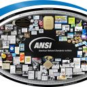 ANSI 100th anniversary lobby art. Created for American National Standards Institute and reproduced as an interactive website feature and posters. This tribute honors leaders, whose names are engraved in the border.