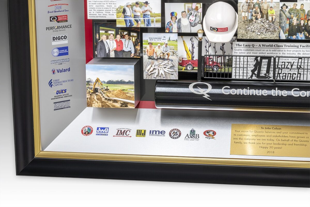 Close-up of 3D miniature objects in commemorative collage