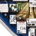 Close-up of 3D miniature objects in commemorative collage including stethoscope
