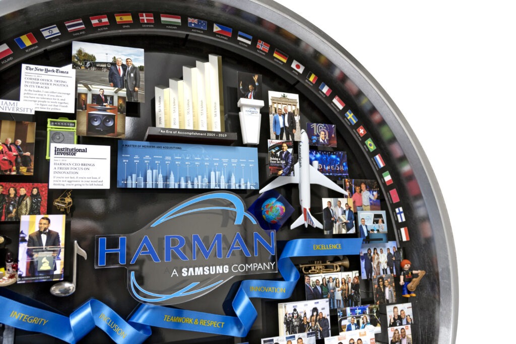 Close-up of 3D miniature objects in commemorative collage