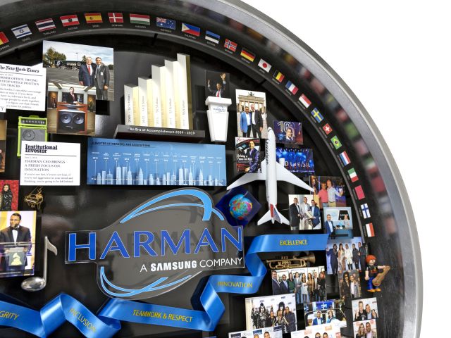 Close-up of 3D miniature objects in commemorative collage