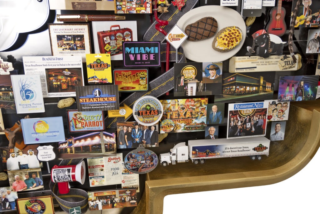 Large 3D collage for Texas Roadhouse restaurant chain. Includes steak & potatoes, truck, stick of butter.