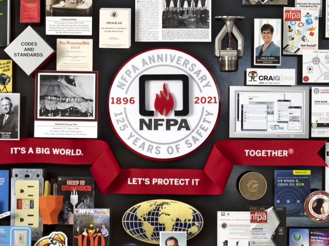 Close-up of NFPA logo in center of collage