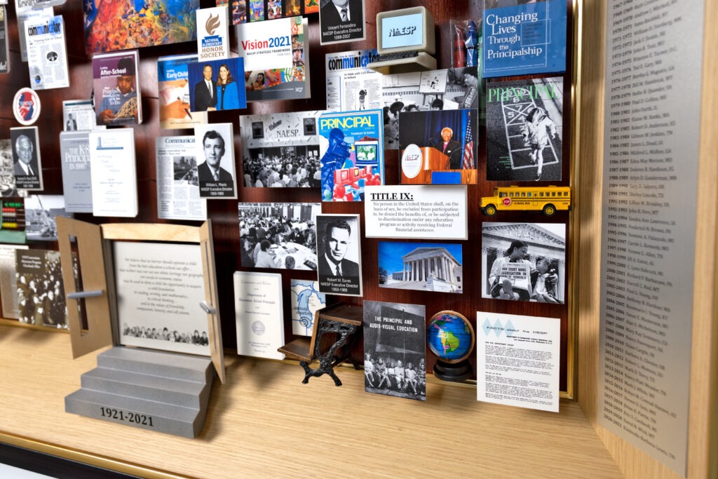 Close-up of 3D miniature objects in commemorative collage