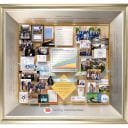 Large 3-dimensional collage personalized and custom-made for the founding CEO of a retirement company. 3D graph on plexiglass shows growth over 20 years.