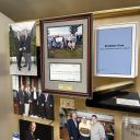 Close-up of 3D miniature objects in commemorative collage