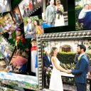 Close-up of wedding photos in commemorative collage
