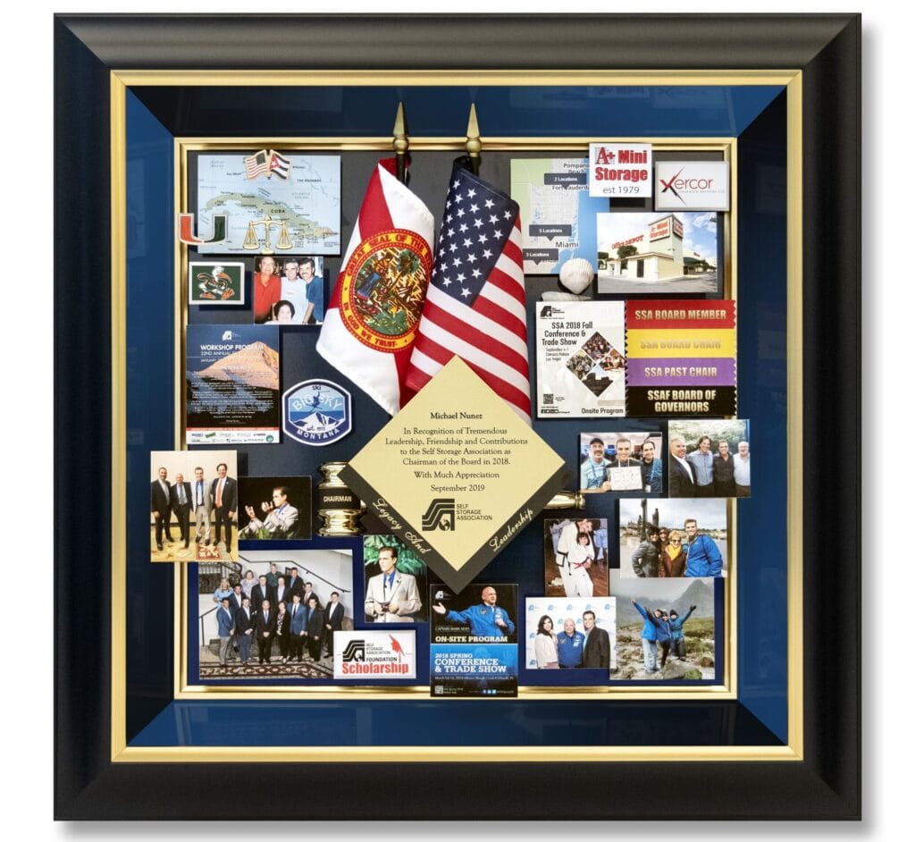 3-dimensional collage for Self Storage Association Chairman of the Board. Yearly award presented to SSA Chairman to show appreciation.