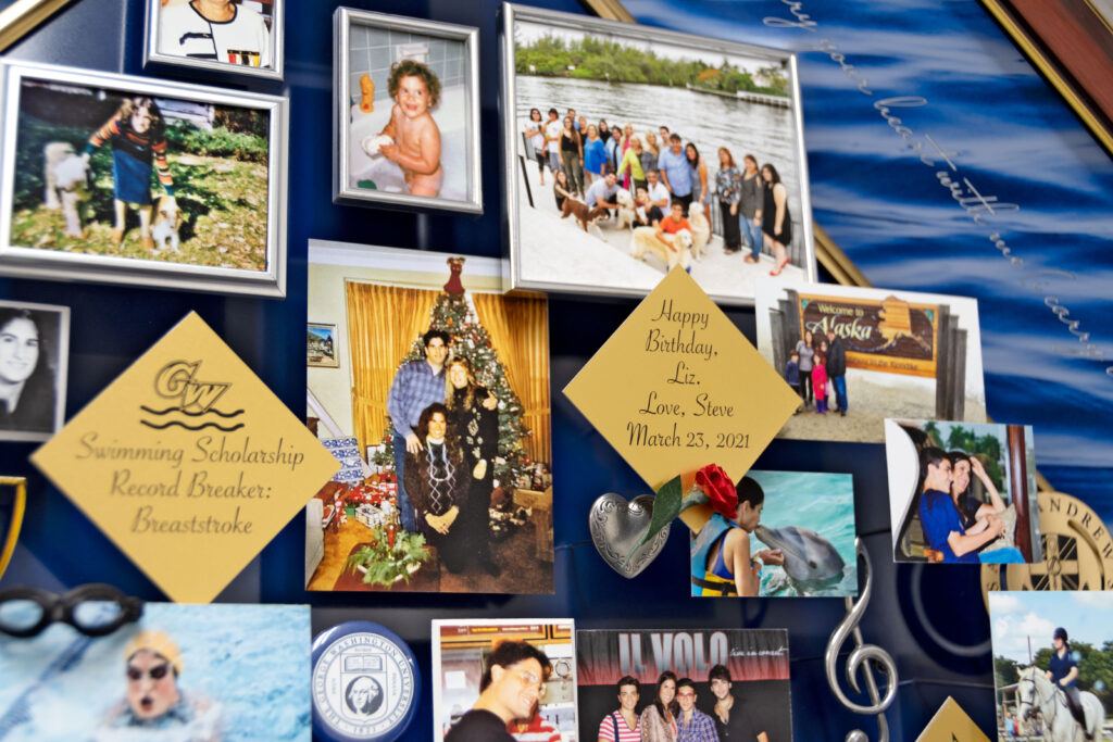 Close-up of 3D miniature objects in commemorative collage