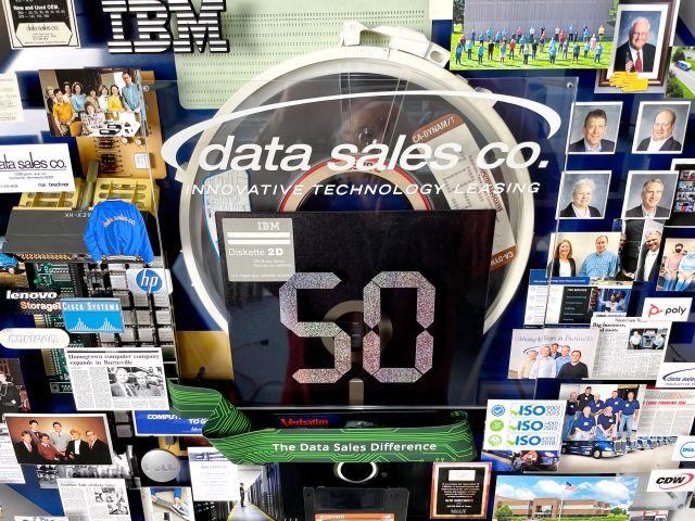 Close-up of Data Sales logo in center of collage