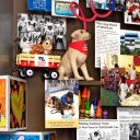 Close-up of 3D miniature objects in commemorative collage