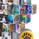 Close-up of 3D building blocks with children's art