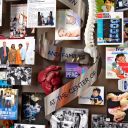 Close-up of 3D miniature objects in commemorative collage
