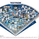 Large shadow box collage commemorating Textron's 100th anniversary with Artist Lawrence Romorini standing next to it