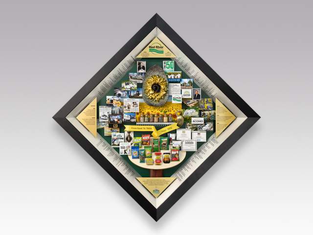 50th anniversary shadowbox for Red River Commodities in diamond frame