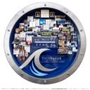 Shadow box collage commemorating Tailwater Capital's 10th Anniversary and their founders in circular silver metal frame