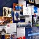 Close-up of 3D miniature objects in commemorative collage