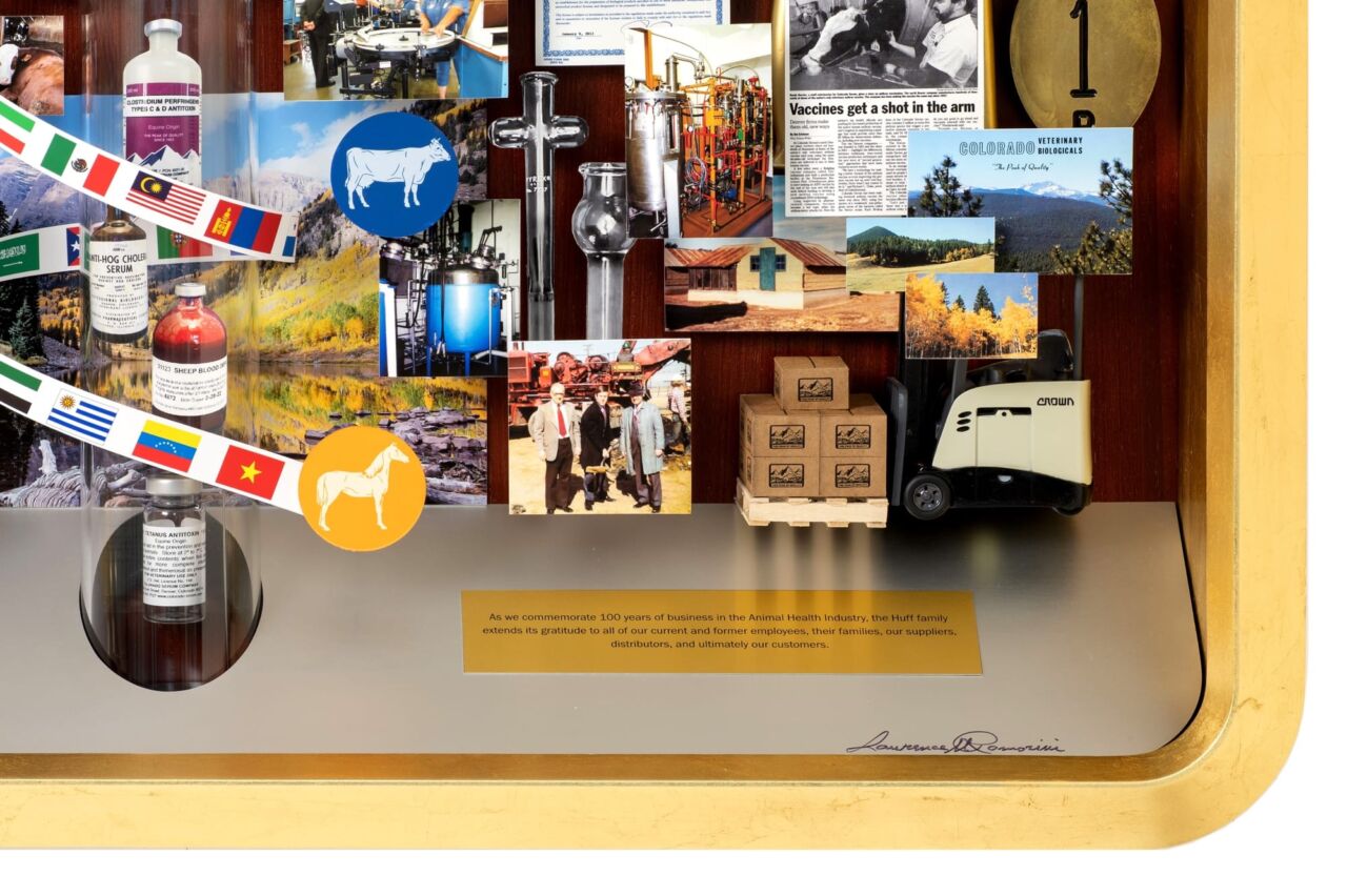 Close-up of 3D miniature objects in commemorative collage