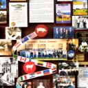 Close-up of 3D miniature objects in commemorative collage