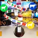 Close-up of 3D miniature objects in commemorative collage