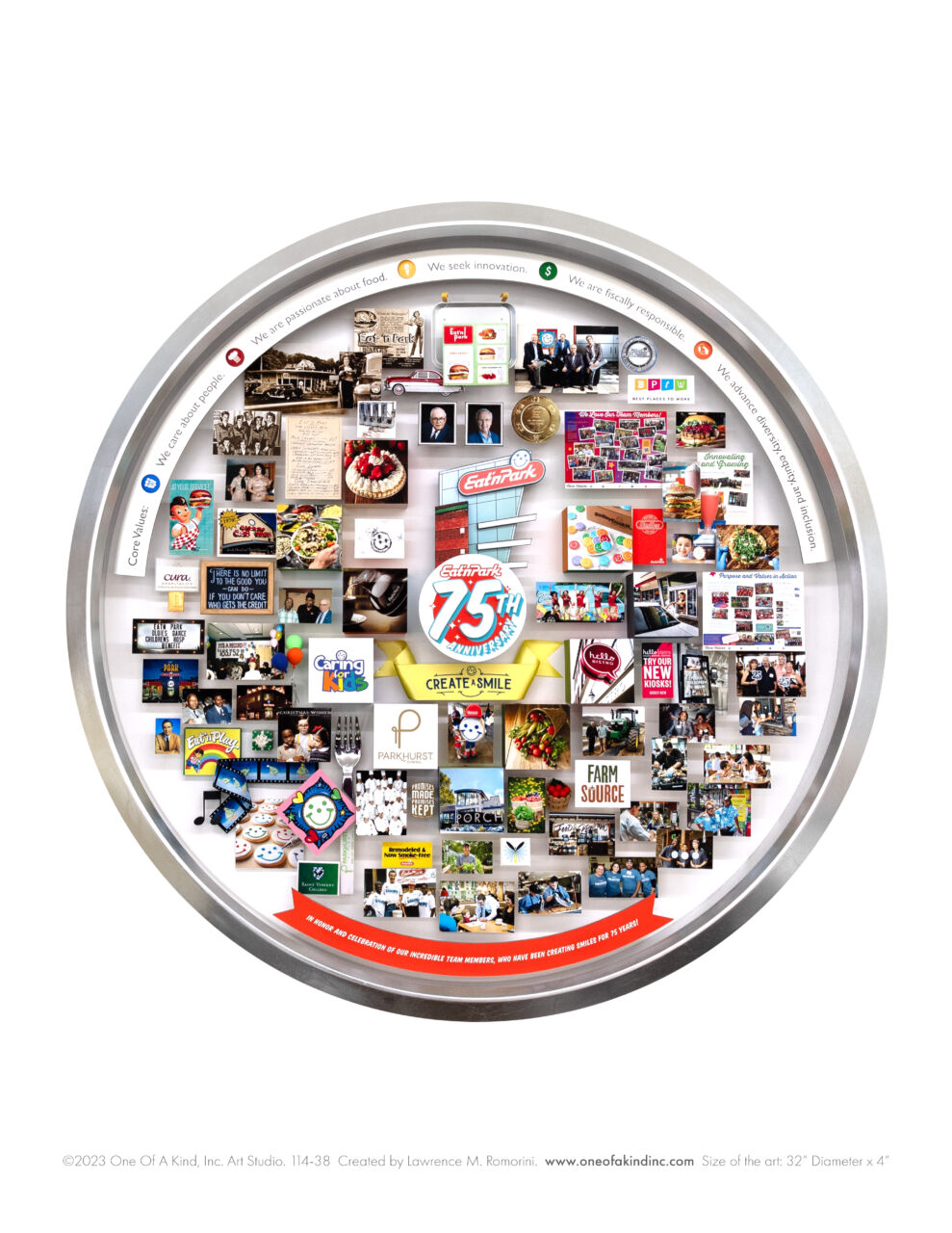 75th Anniversary Collage for Eat'n Park in metal circular frame