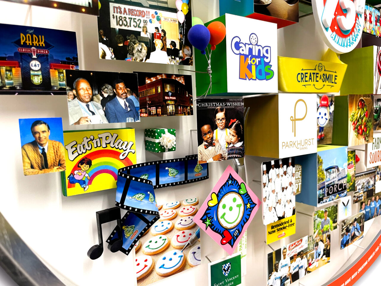 Close-up of 3D blocks in collage that display brand logos