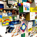 Close-up of 3D miniature objects in commemorative collage