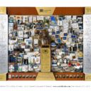 Large shadow box collage commemorating Hughston Clinic's 75th Anniversary with a bust of the founder in the center
