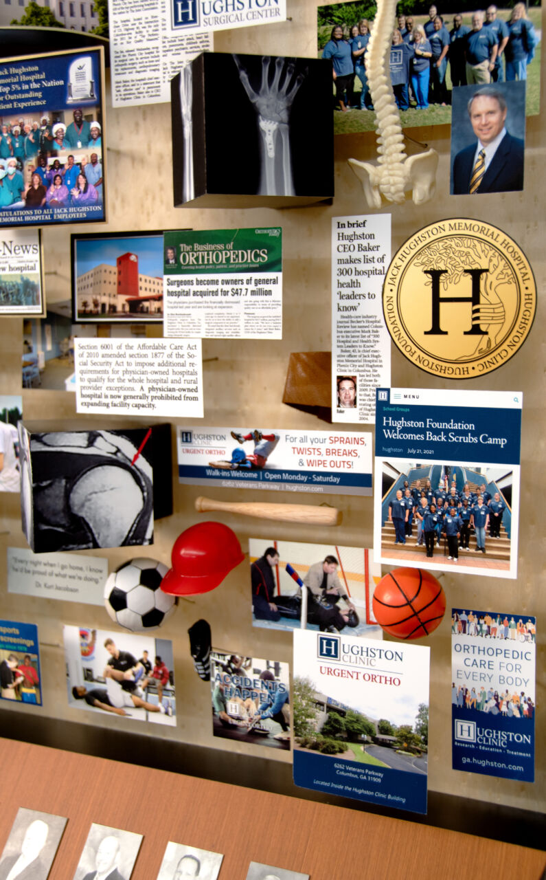 Close-up of 3D miniature objects in commemorative collage