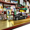 Close-up of 3D miniature objects in commemorative collage