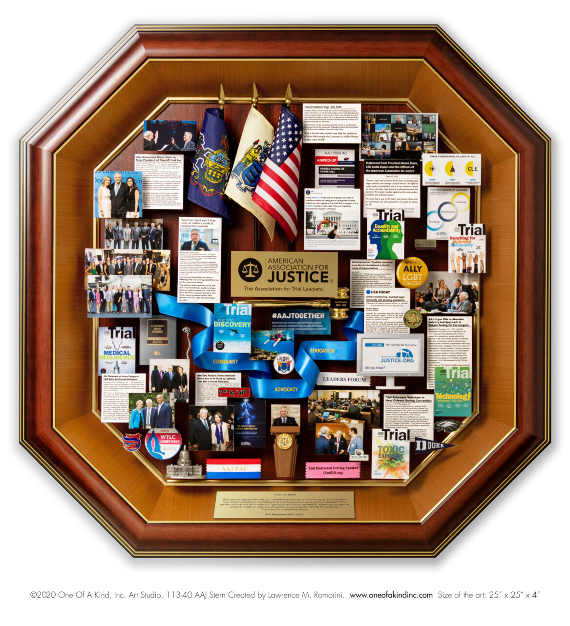 Octagon-shaped collage honoring American Association for Justice President